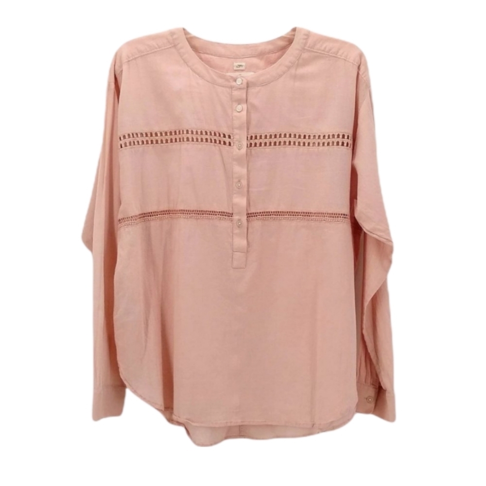LOFT The Softened Shirt Eyelet Blush Pink Top M